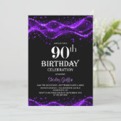 Invitation Fête du 90e anniversaire moderne noir et violet (Debout devant)