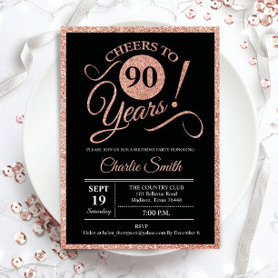 Invitation Fête du 90e anniversaire - Rose Gold Black ANY AGE
