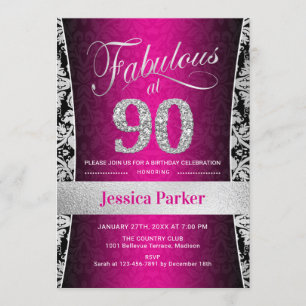 Invitation Fête du 90e anniversaire - Silver Black Pink