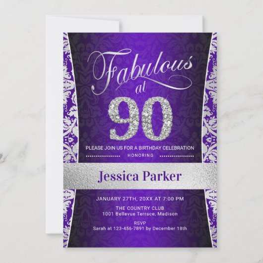 Invitation Fête du 90e anniversaire - Silver Purple (Devant)