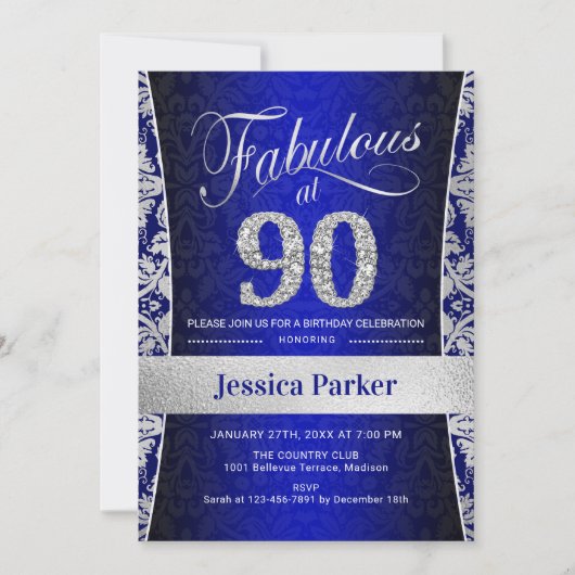 Invitation Fête du 90e anniversaire - Silver Royal Blue (Devant)