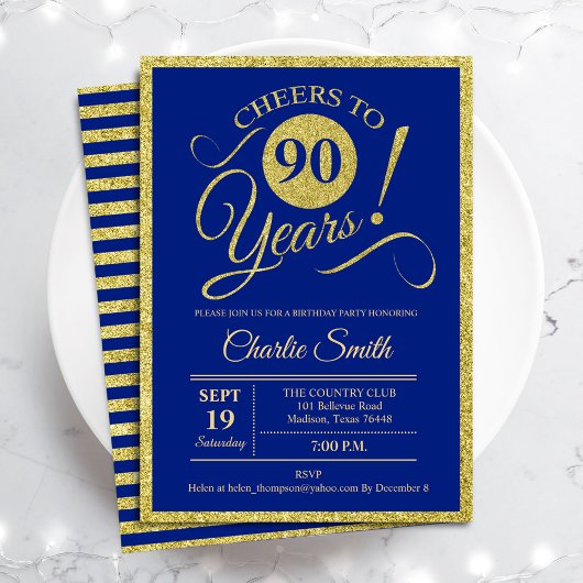 Invitation Fête du 90e anniversaire - TOUT AGE Royal Blue Gol