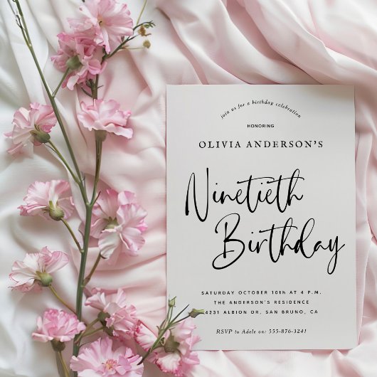 Invitation Fête du 90e anniversaire | Typographie noir et bla