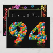 Invitation Fête du 94e anniversaire, avec bulles et balles (Devant / Derrière)