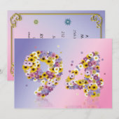 Invitation Fête du 94e anniversaire, avec des lettres fleurie (Devant / Derrière)