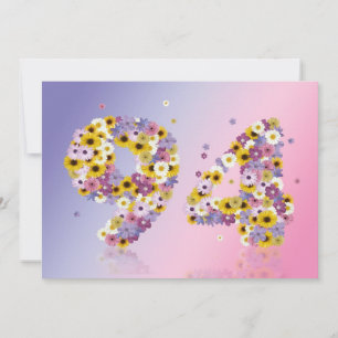Invitation Fête du 94e anniversaire, avec des lettres fleurie