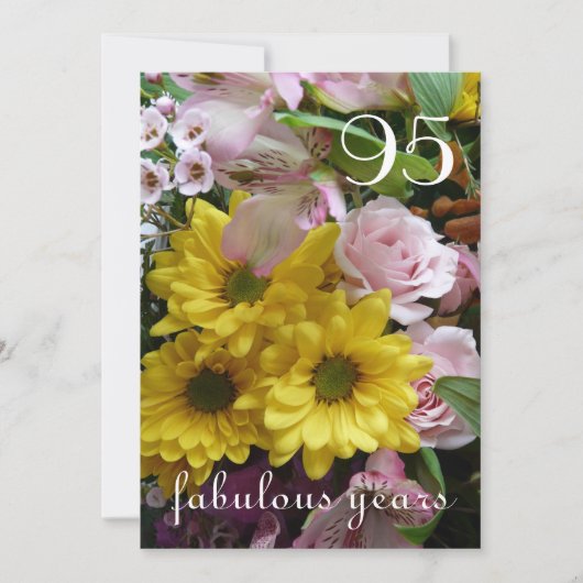 Invitation Fête du 95e anniversaire ! - Fleurs rose et jaune (Devant)