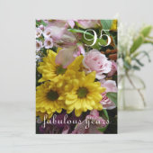 Invitation Fête du 95e anniversaire ! - Fleurs rose et jaune (Debout devant)