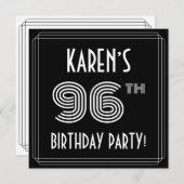 Invitation Fête du 96e anniversaire : Art Déco Style avec nom (Devant / Derrière)