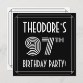 Invitation Fête du 97e anniversaire : Art Déco Style avec nom (Devant / Derrière)