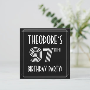 Invitation Fête du 97e anniversaire : Art Déco Style avec nom