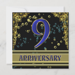 Invitation Fête du 9e anniversaire Black and Gold