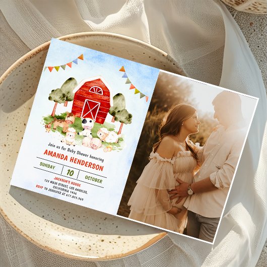 Invitation Fête du Baby shower des animaux de ferme mignons