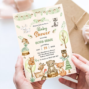 Invitation Fête du Baby shower des animaux des bois