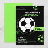 Invitation Fête du ballon de football noir et vert (Devant / Derrière)