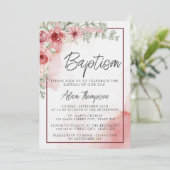 Invitation Fête du baptême de l'aquarelle florale Rose (Debout devant)