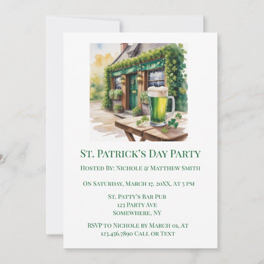 Invitation Fête du bar pub de la Saint-Patrick (Devant)