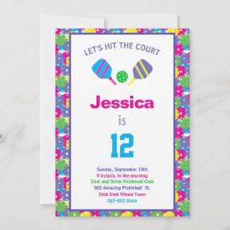Invitation Fête du B'day de Pickleball coloré + RSVP