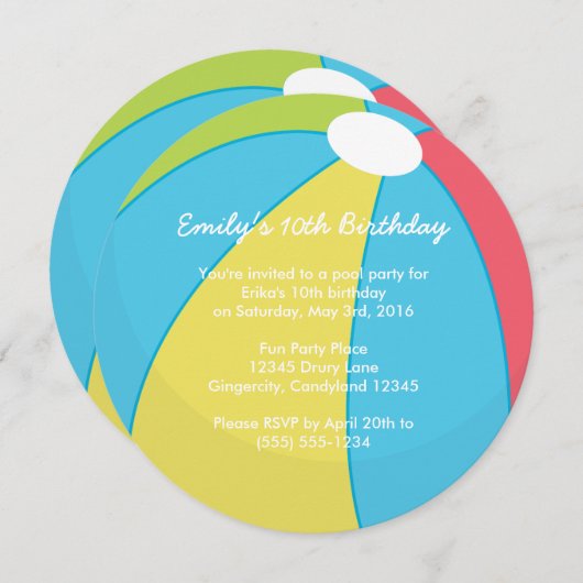 Invitation Fête du Beach Ball (Devant / Derrière)