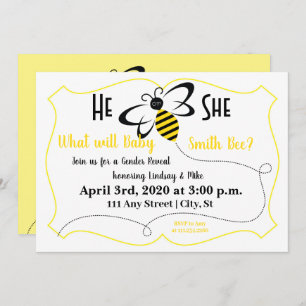 Invitation Fête du bébé à l'abeille pour la révélation du gen
