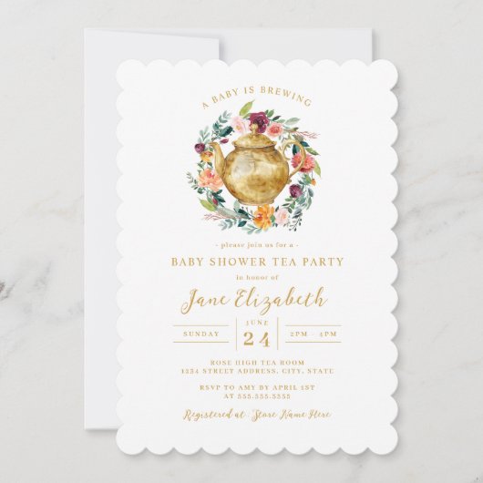 Invitation Fête du bébé avec couronne de thé (Devant)
