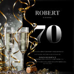 Invitation Fête du Black and Silver 70e Birthday<br><div class="desc">invite your friends and loved ones to your 70th birthday celebration with this stylish minimalist black and silver seventieth birthday invitation.</div>