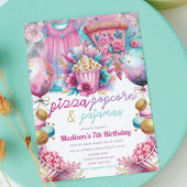 Invitation Fête du bois Anniversaire Pizza Popcorn & Pyjamas