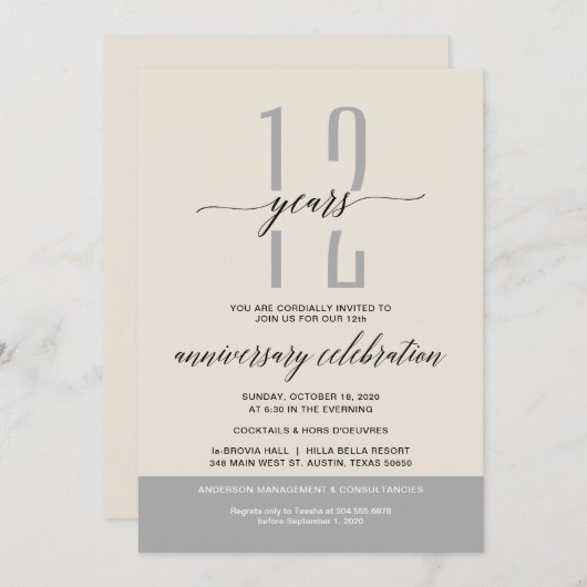 Invitation Fête du Business Anniversary Party, Crème Grey (Devant / Derrière)