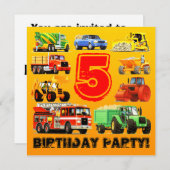 Invitation Fête du Camion de construction du 5e anniversaire  (Devant / Derrière)