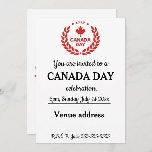 Invitation Fête du Canada, 1er juillet. (Devant / Derrière)