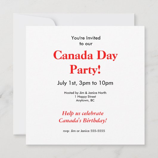 Invitation Fête du Canada joyeuse (Dos)