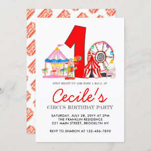 Invitation Fête du Carnaval Cirque Foire Enfant 1er anniversa