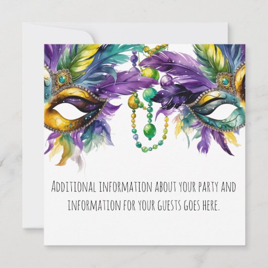 Invitation Fête du Carnaval de Mardi Gras (Dos)