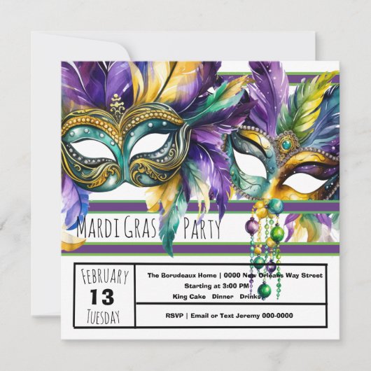 Invitation Fête du Carnaval de Mardi Gras (Devant)