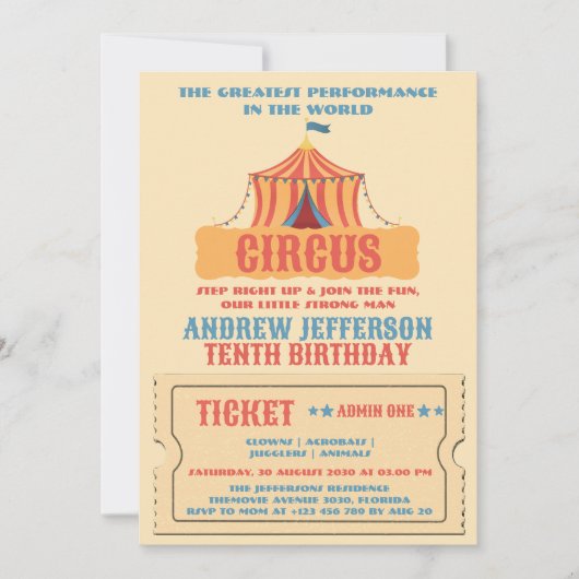 Invitation Fête du Carnaval du cirque (Devant)