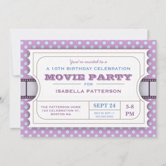 Invitation Fête du cinéma Billet d'entrée fête d'anniversaire (Devant)