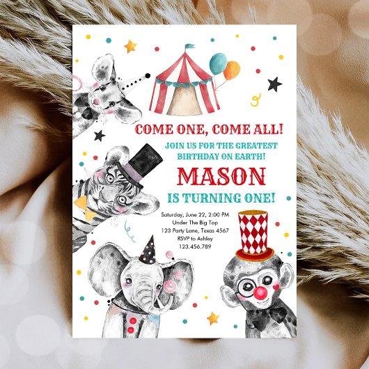 Invitation Fête du cirque Animaux Fête du carnaval Premier an