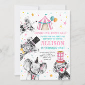 Invitation Fête du cirque Animaux Fête du carnaval Premier an (Devant)