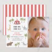 Invitation Fête du cirque Carnaval Animaux 1er anniversaire P (Devant / Derrière)