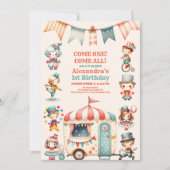 Invitation Fête du cirque pour le 1er anniversaire (Devant)