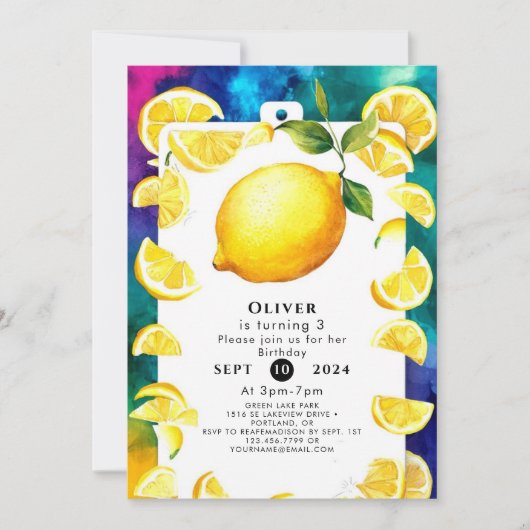 Invitation Fête du citron pour enfants modifiables (Devant)