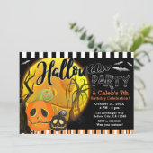Invitation Fête du costume Citrouille de la lune d'Halloween (Debout devant)