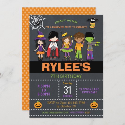 Invitation Fête du costume d'anniversaire d'Halloween (Devant / Derrière)
