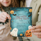 Invitation Fête du costume d'Halloween Citrouille et Fantômes