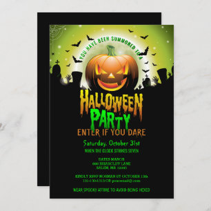 Invitation Fête du costume d'Halloween du cimetière Citrouill