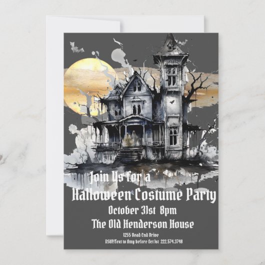 Invitation Fête du costume d'Halloween, Maison hantée (Devant)