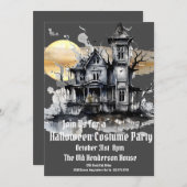 Invitation Fête du costume d'Halloween, Maison hantée (Devant / Derrière)