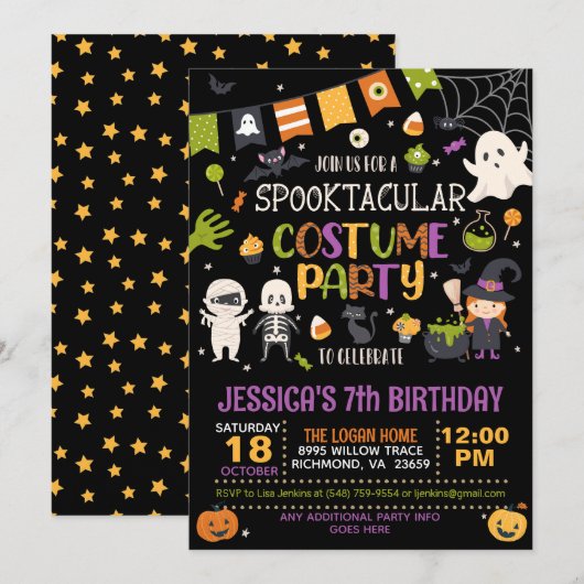 Invitation Fête du costume Spooktacular Halloween Anniversair (Devant / Derrière)