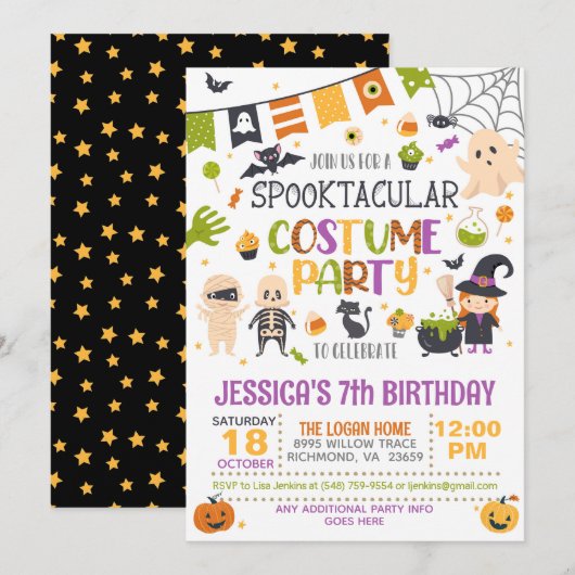 Invitation Fête du costume Spooktacular Halloween Anniversair (Devant / Derrière)