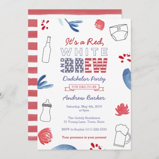 Invitation Fête du Dadchelor ou Baby shower du Daddy (Devant / Derrière)